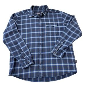 Patagonia Organic Cotton Plaid Flannel Shirt Mens Large Blue White Gray